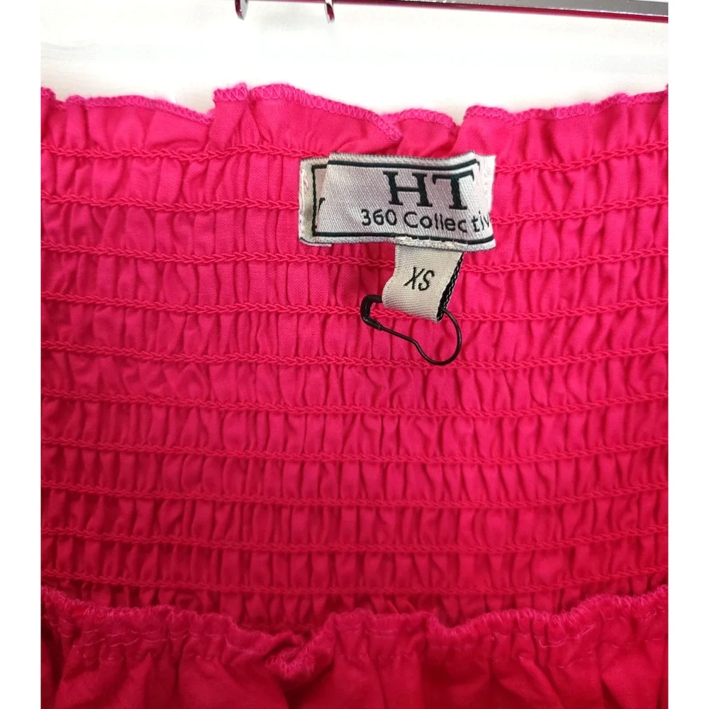 Short Layered Skirt Smocked Pleated Pull On Women XS Fuchsia Preppy Beachy‎